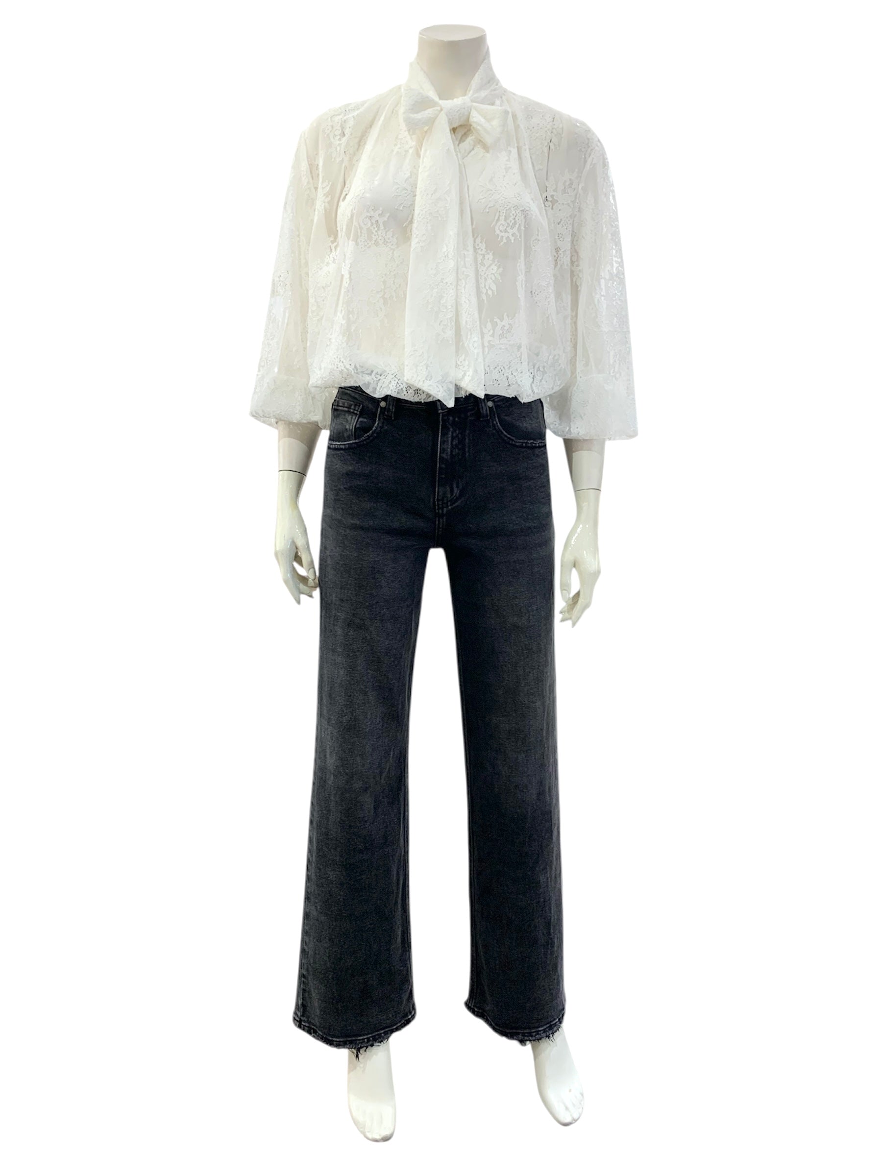 CAMICIA PIZZO FIOCCO PANNA