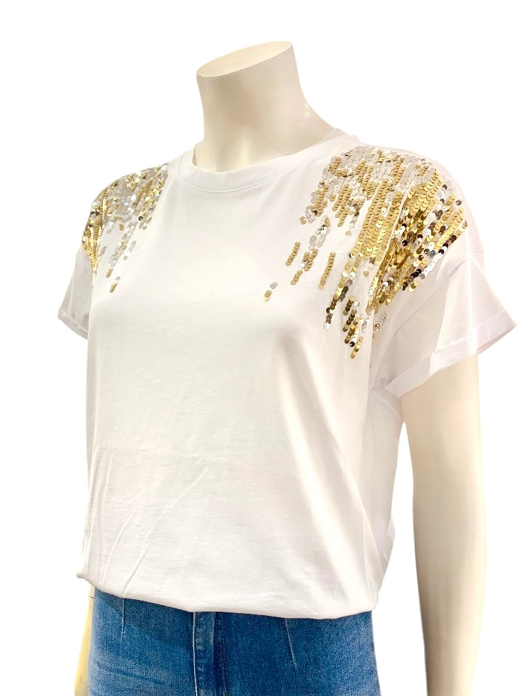 T-SHIRT PAILLETTES BIANCA