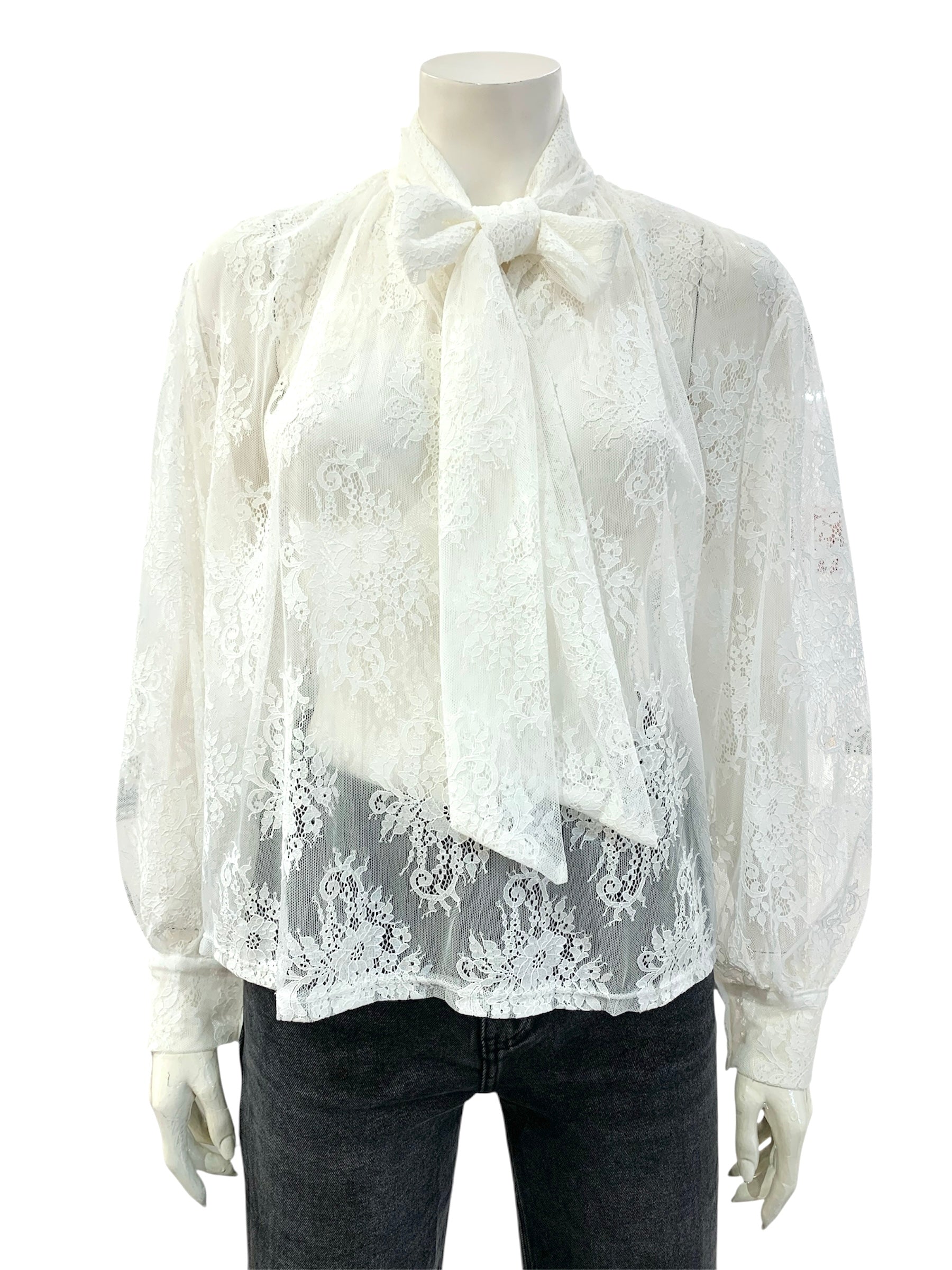 CAMICIA PIZZO FIOCCO PANNA