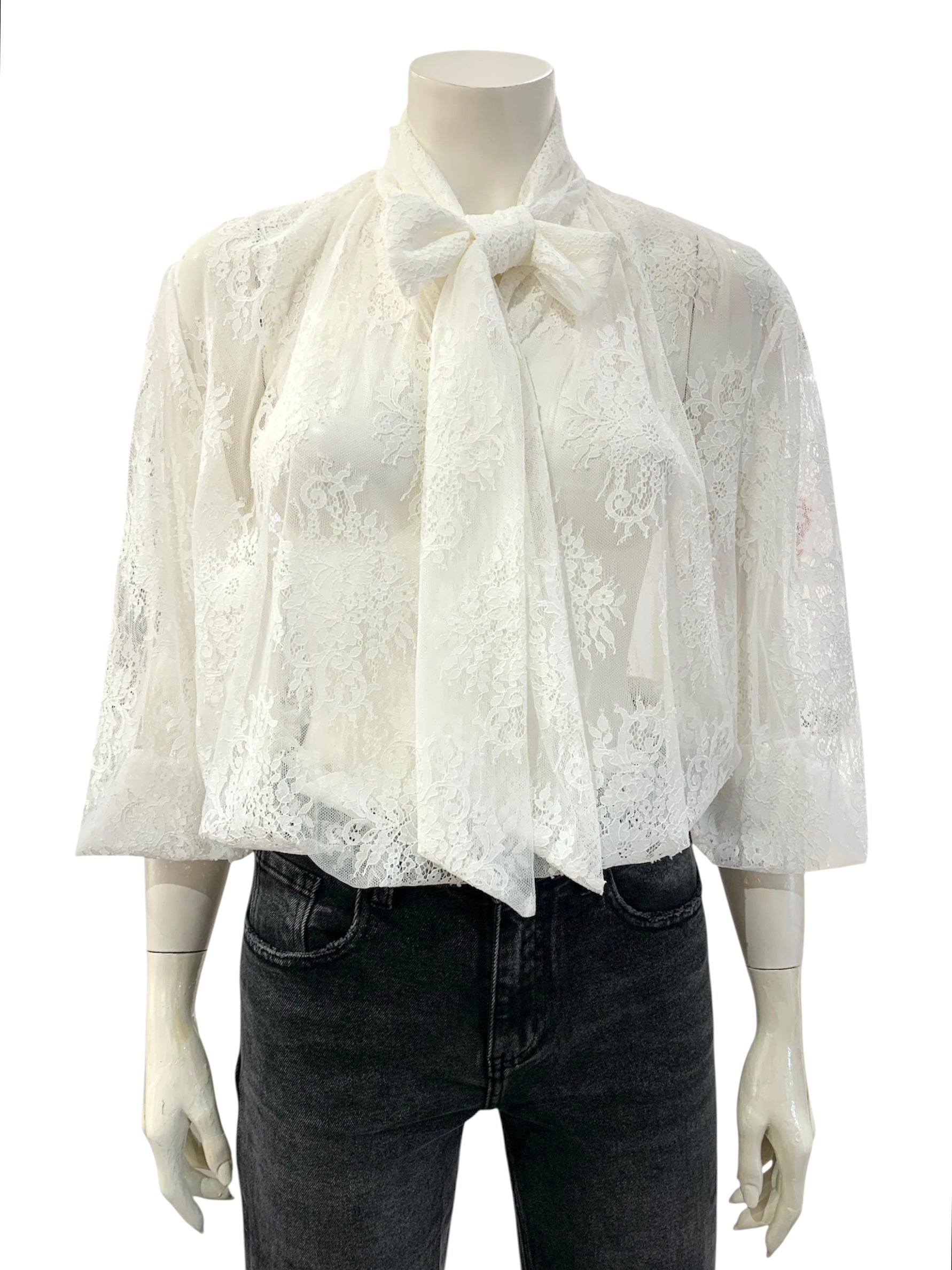 CAMICIA PIZZO FIOCCO PANNA