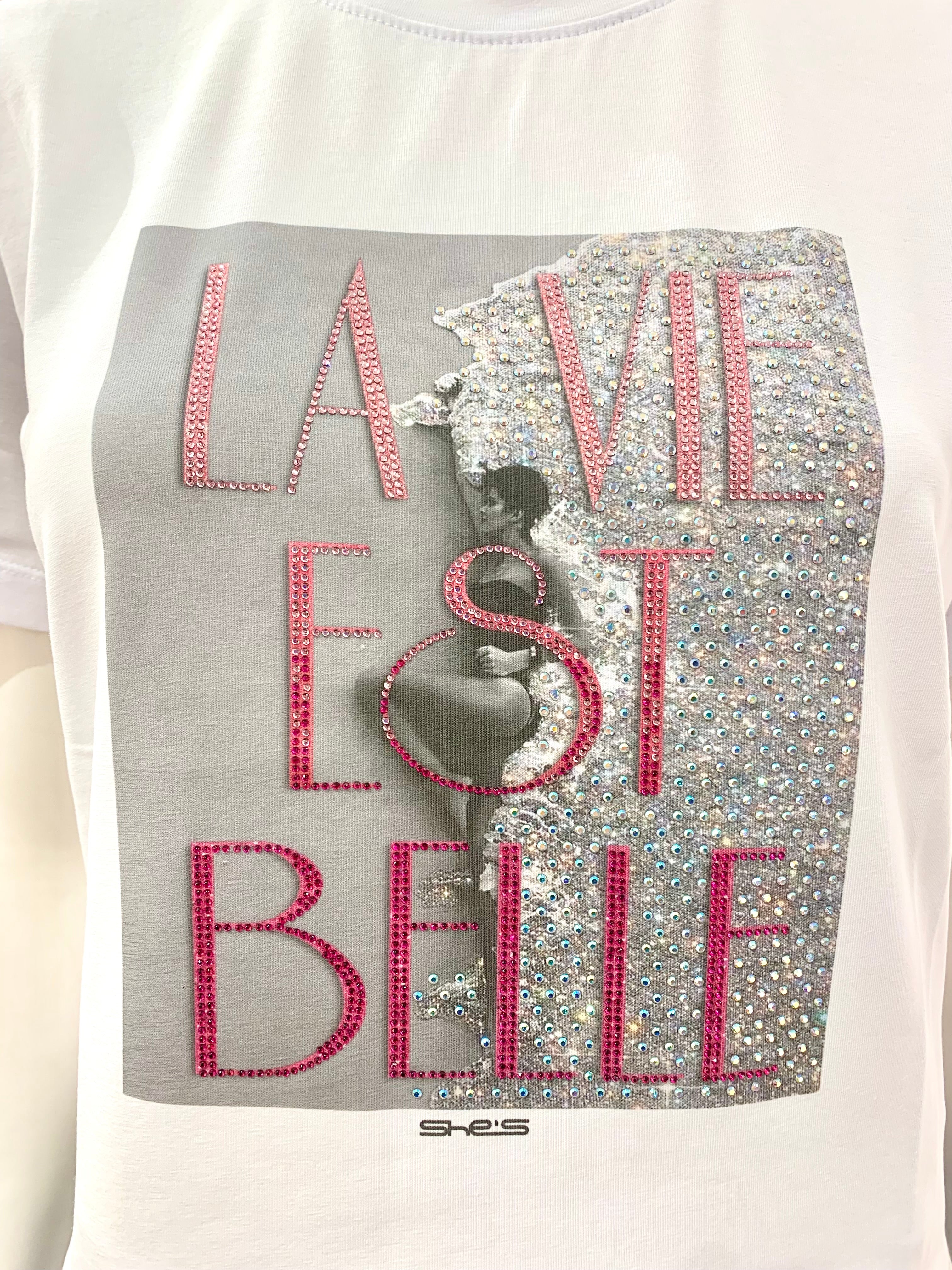 T-SHIRT LA VIE EST BELLE BIANCA