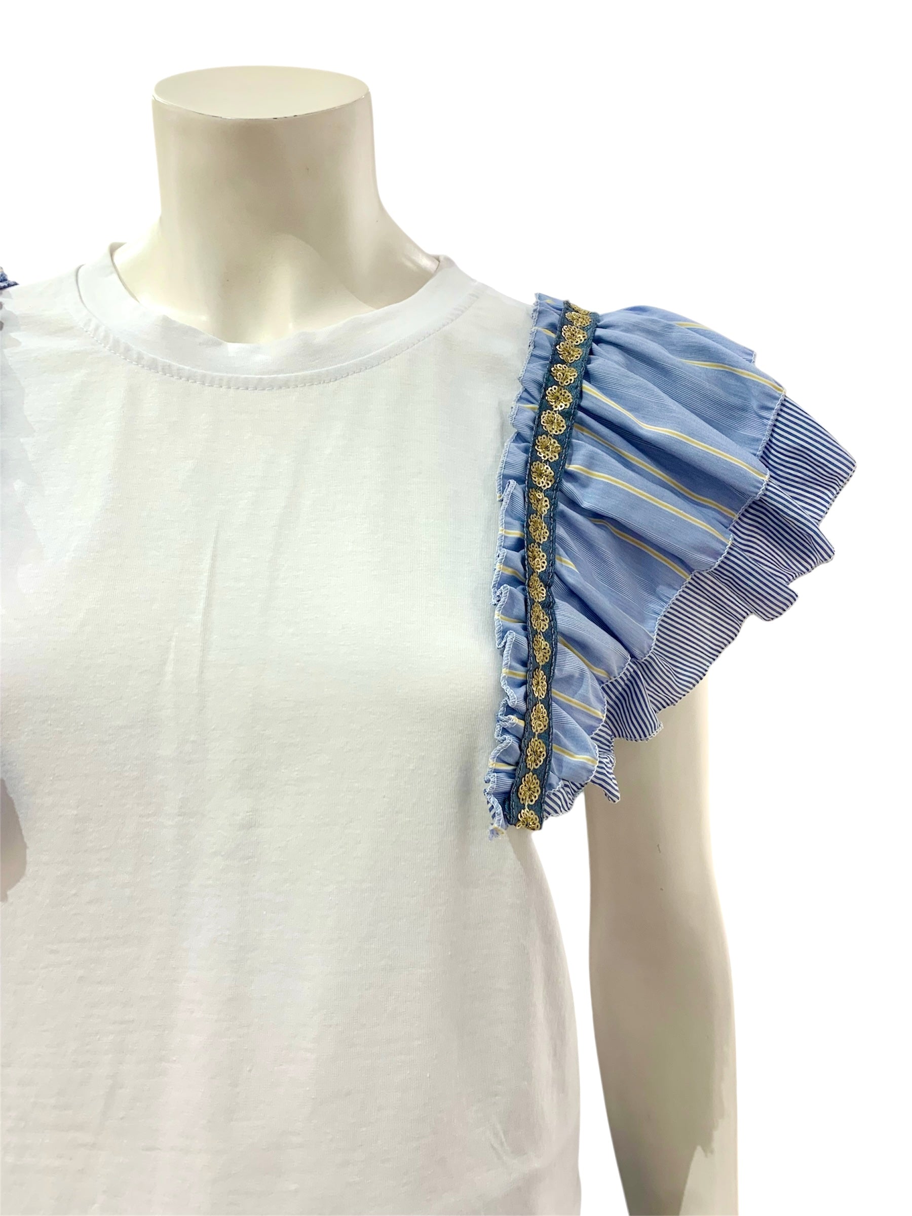 T-SHIRT PAILLETTES BIANCO CELESTE