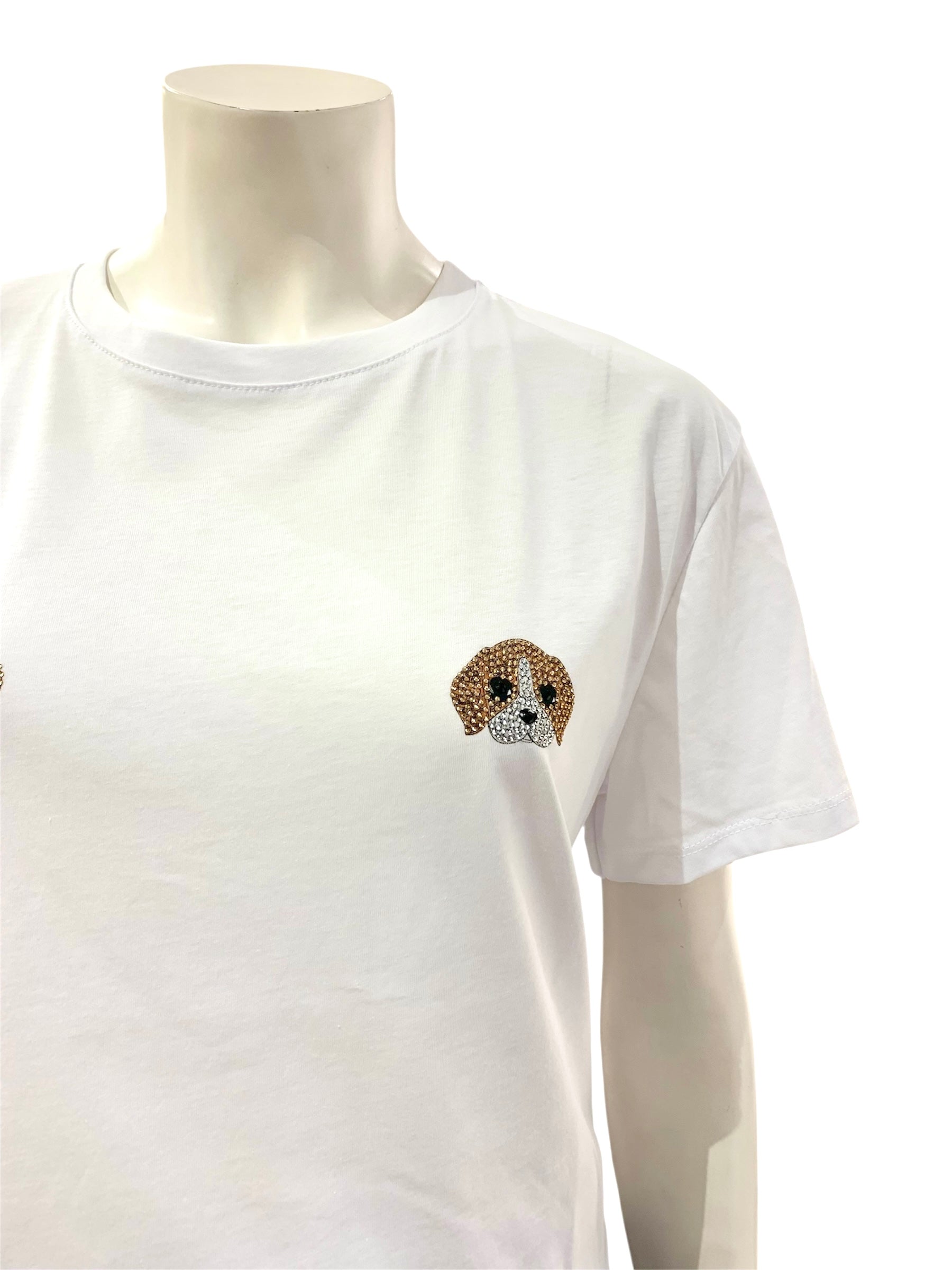 T-SHIRT CAGNOLINO STRASS BIANCA