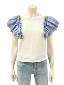 T-SHIRT PAILLETTES BIANCO CELESTE