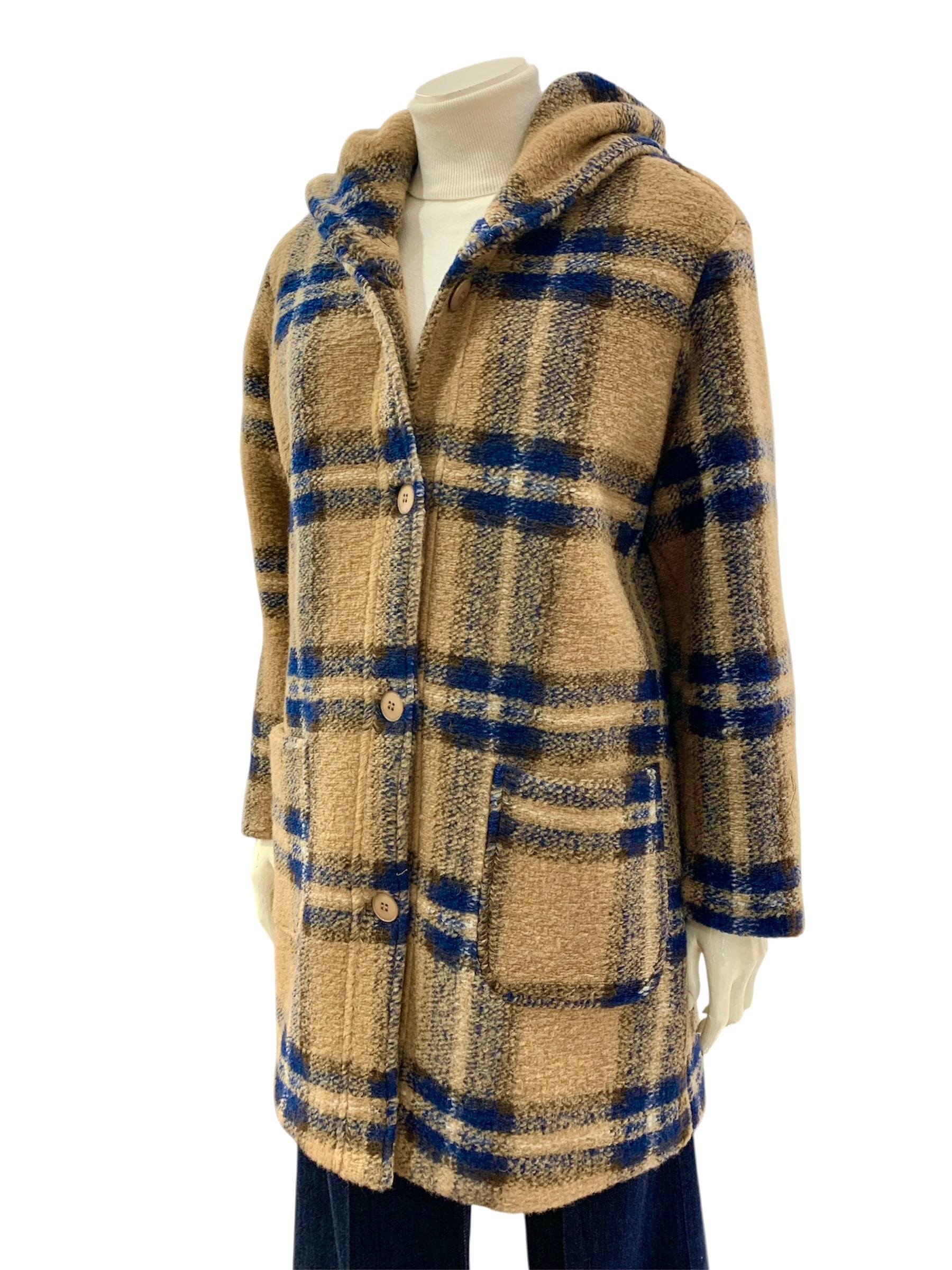 CAPPOTTO CHECK CAMEL BLU