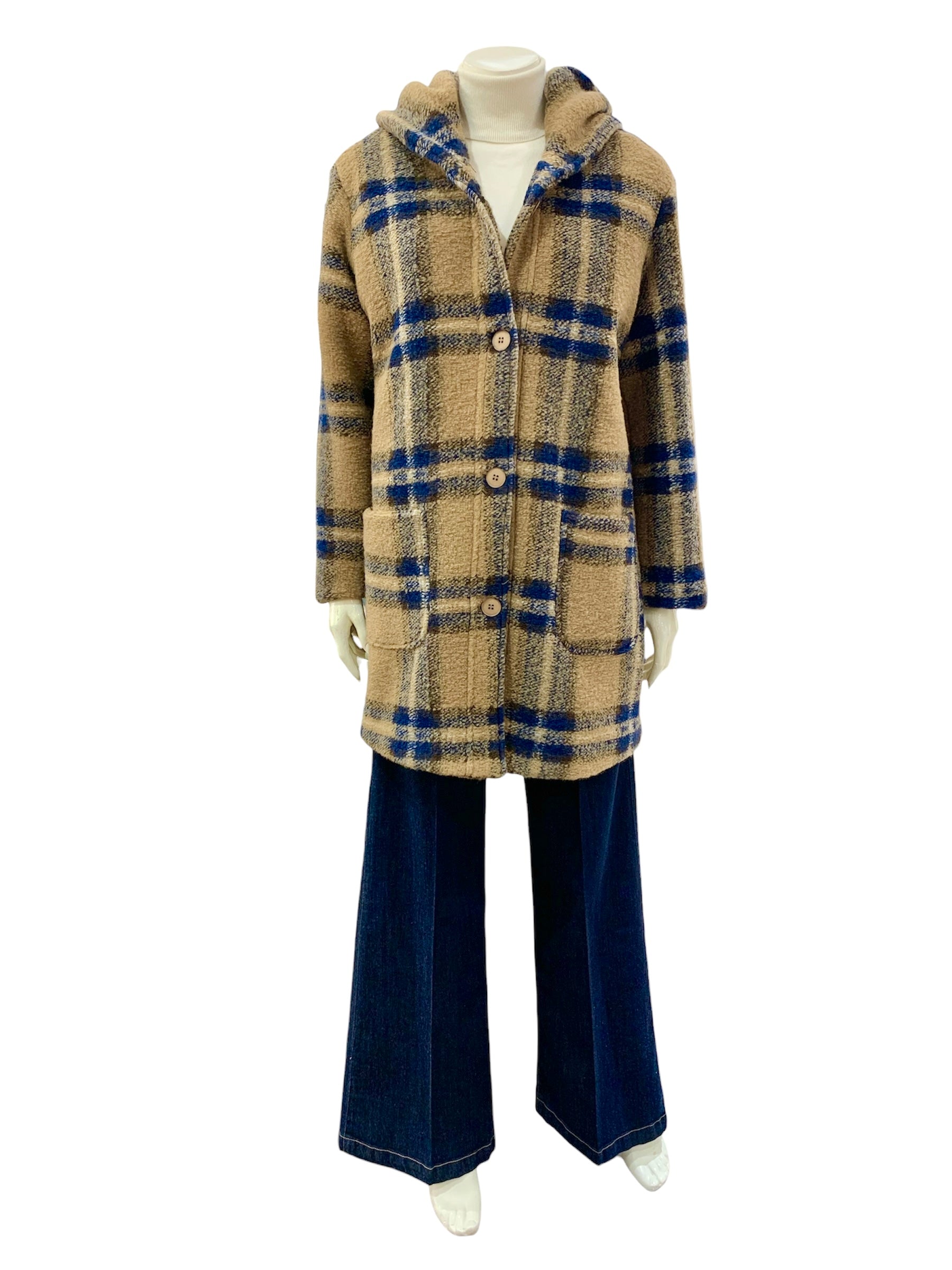 CAPPOTTO CHECK CAMEL BLU