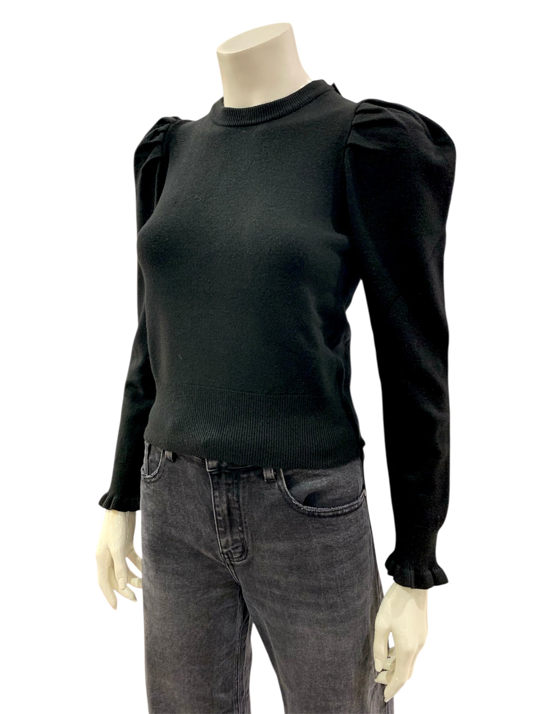 MAGLIA MANICA ROUCHES NERA