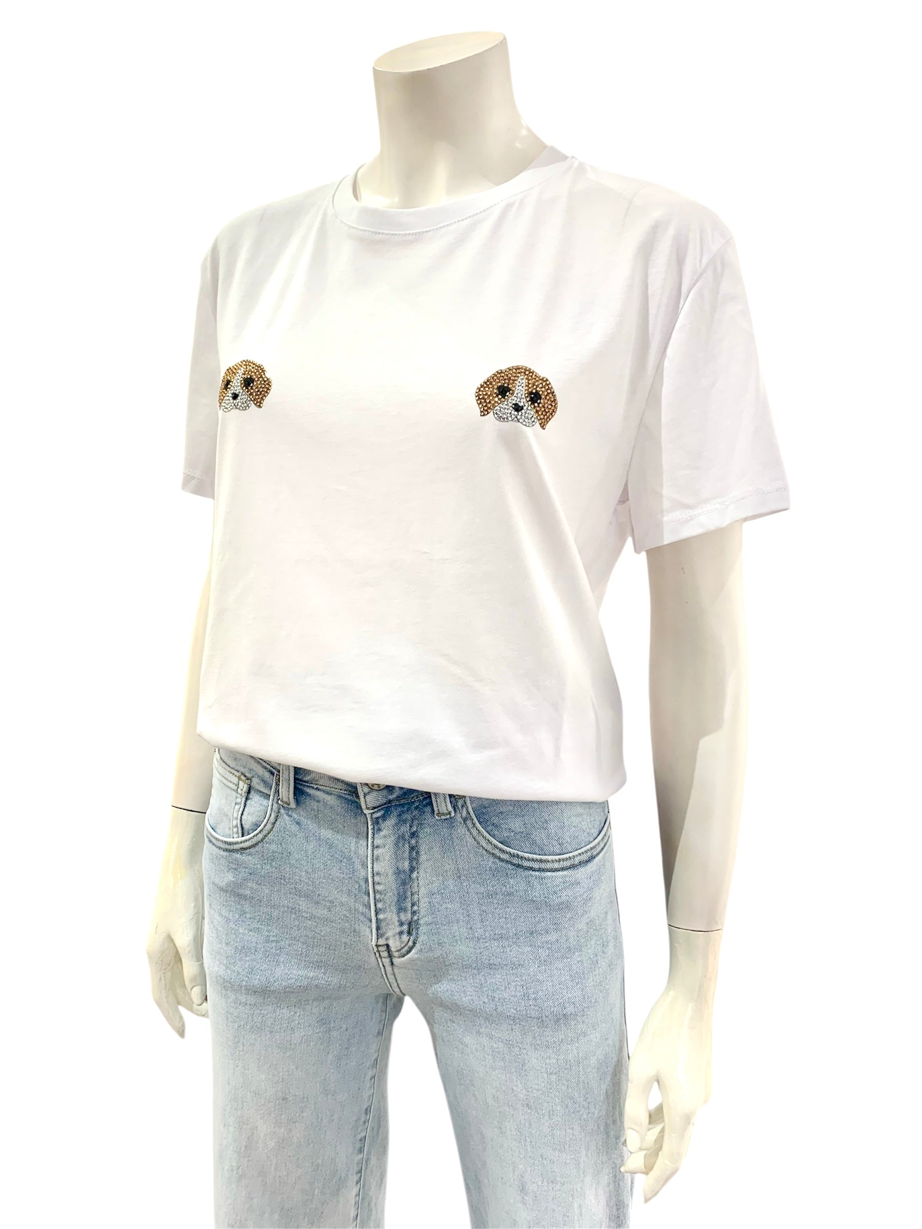 T-SHIRT CAGNOLINO STRASS BIANCA