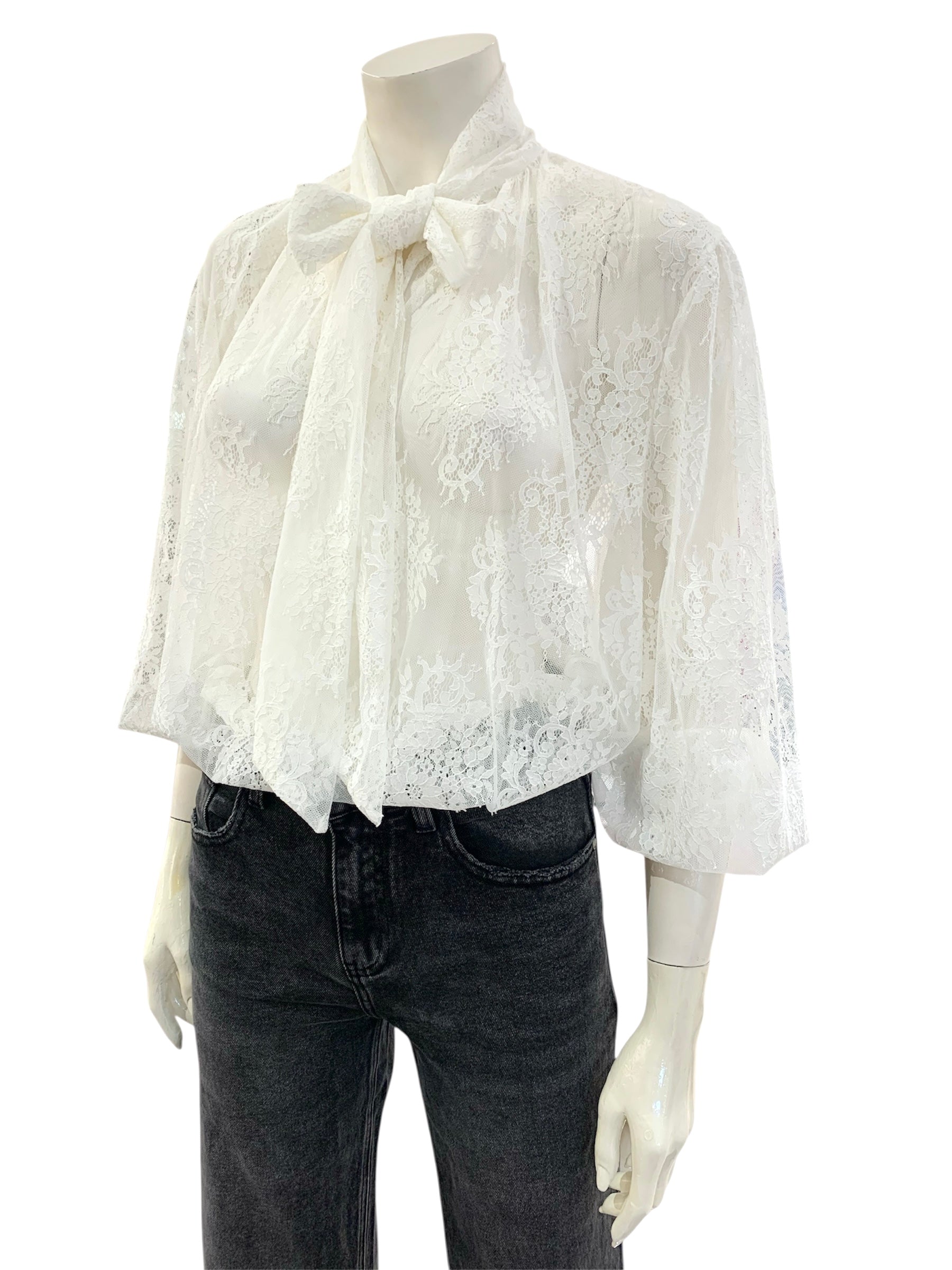 CAMICIA PIZZO FIOCCO PANNA