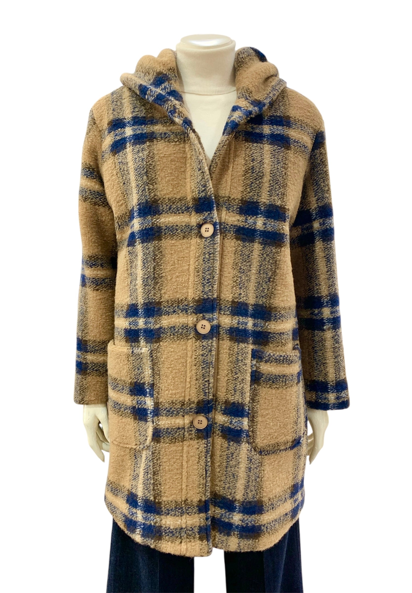 CAPPOTTO CHECK CAMEL BLU